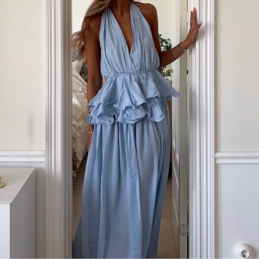 Light Blue Halter To and Maxi Skirt Set